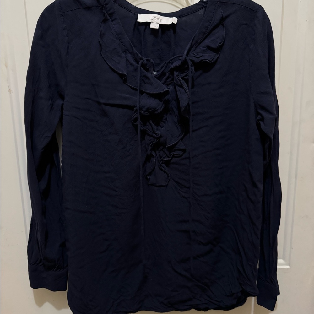 LOFT Women's Navy Ruffle Top
